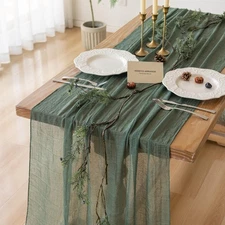 6Pcs Forest Green Gauze Rustic Cheesecloth Table Runner 120 Inch 10 FT for We...