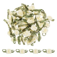 150 Pcs Beige Mini Roses Bow 15mm Ribbon Roses for Appliques Crafts