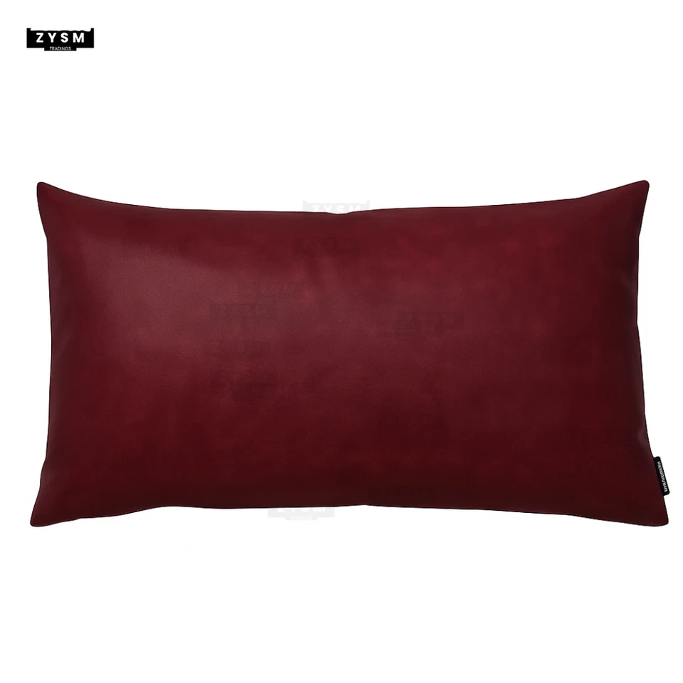 FUNDAS DE ALMOHADA DE CUERO REAL GRANATE NAPA DE OVEJA GENUINA 30*50 cm par Foto 3 de 4