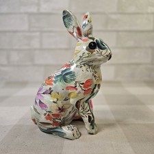 Conejito Conejo Pascua Primavera Colorido Floral Resina Estatuilla 9" Decoración de Mesa