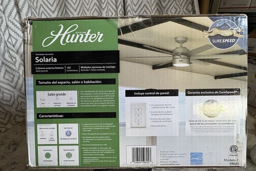 Hunter Solaria Ceiling Fan  60" Matte Silver Indoor Or Outdoor Remote ETL Rated - Picture 6 of 18