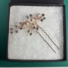Mariell Freshwater Pearl Wedding Hair Pin Rose Gold Bridal Crystal Headpiece