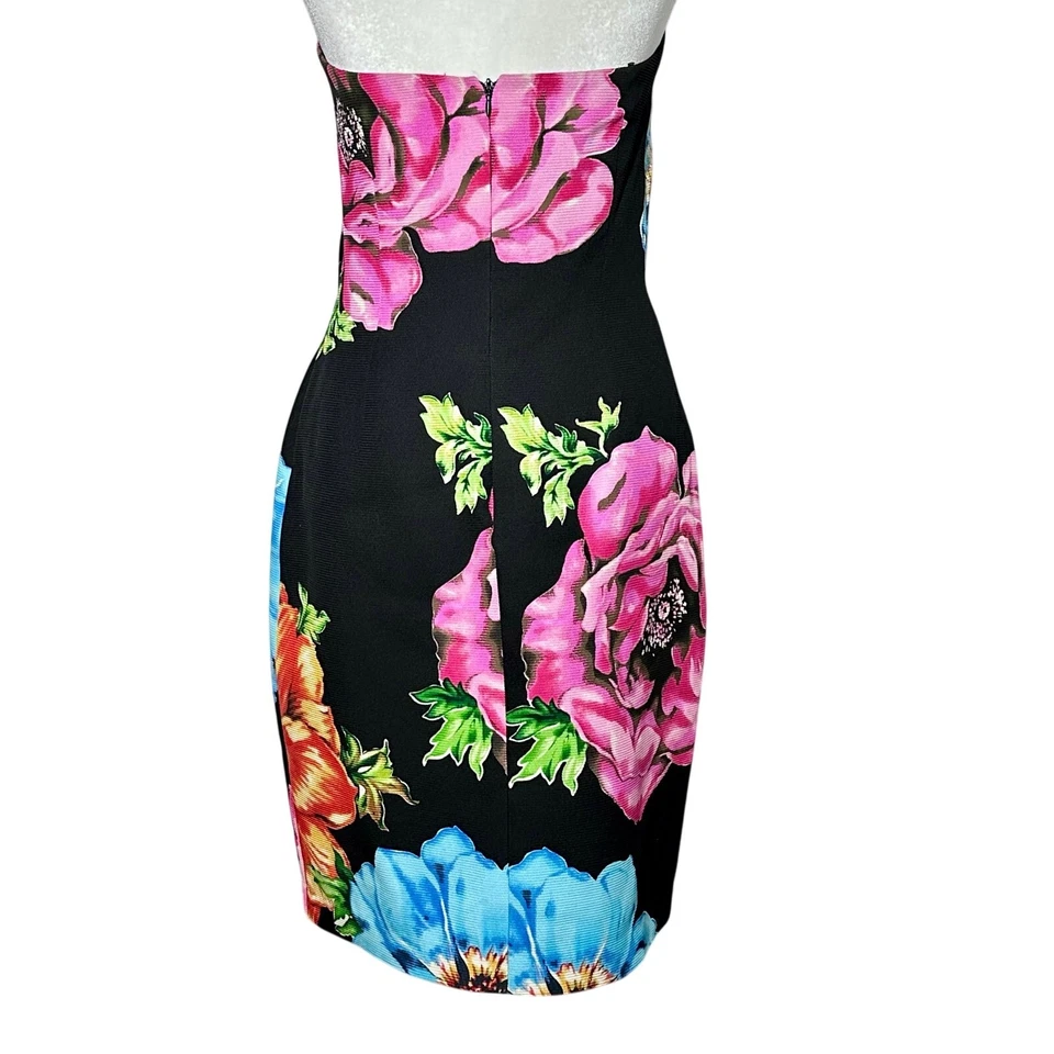 Vestido Vaina David Meister Negro Floral 100% Seda Sin Tirantes Talla 8 Usado en Excelente Condición  Foto 3 de 4