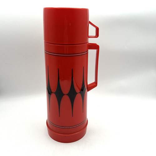 Vtg Aladdin Vanguard Thermos 1 Quart Red Black Diamond Mid Century Modern MCM