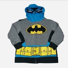DC Comics Batman Boys Costume Zip Up Hoodie Masked Sweatshirt Grey Size 7 