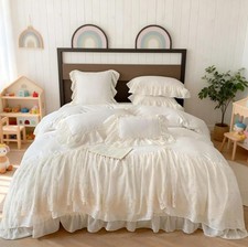 Lace Duvet Cover Full Size, Chiffon Ruffled Beddding Set with Flower, 3 Piece...