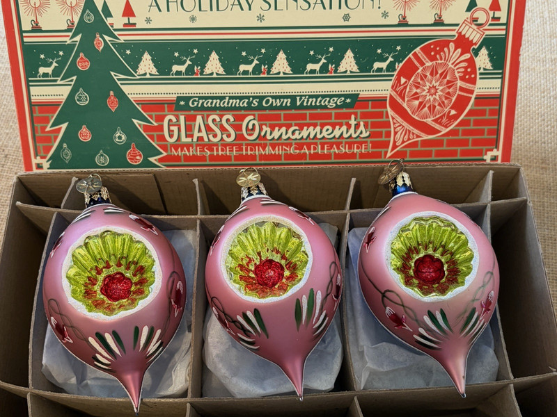 Radko Fantasia PINK  'Deep Indent Reflector Teardrop Ornaments Boxed 3 New 4" #2