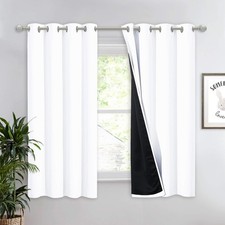 White 100 Blackout Lined Curtain, 2 Thick Layers Completely Blackout Window ...