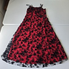 Whimsigoth Witch Dress Womens XL Red Black Floral Mesh Maxi Slip Party Formal