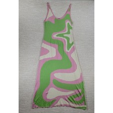 Cider Swirl Knit Dress L Pink Green Midi Y2K Spaghetti Strap Psychedelic Retro