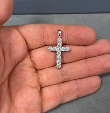 1.90 Ct Round Cut Diamond Cross Pendant Necklace 14K White Gold Lab Grown D VS