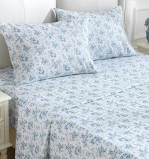 Queen Sheet Set 4 Piece Light Blue Floral Blossoms Bed Sheets Deep Pocket