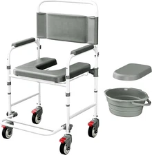 Littneo Bedside Commode Chair with Wheels – Shower & Transport Wheelchair – New