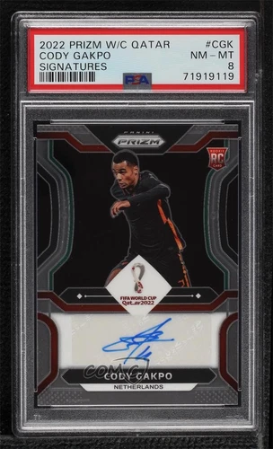 2022 Panini Prizm World Cup Qatar Signatures Cody Gakpo PSA 8 Rookie Auto RC