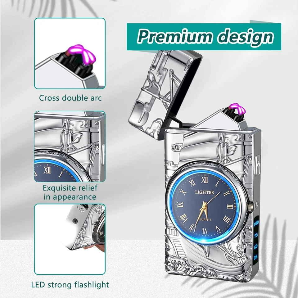 Isqueiro de arco duplo USB isqueiros elétricos recarregáveis plasma sem chama à prova de vento... - Imagem 2 de 4