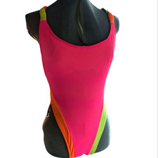 Vintage 80s Women's Neon Ocean Pacific High Cut Open Back Swimsuit
