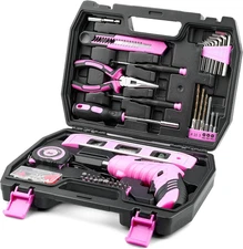 123 Piece Pink Household Tool Set with 3.6V USB Electric Screwdriver, Home Tool 