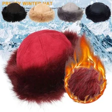 Women Winter Warm Hat Soft Fluffy Faux Fur Trimmed Caps Fashion Beanie Hat Gifts