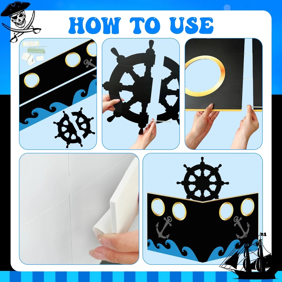 105 peças kit de decoração de festa navio pirata Halloween inclui fundo de caveira... - Imagem 3 de 4