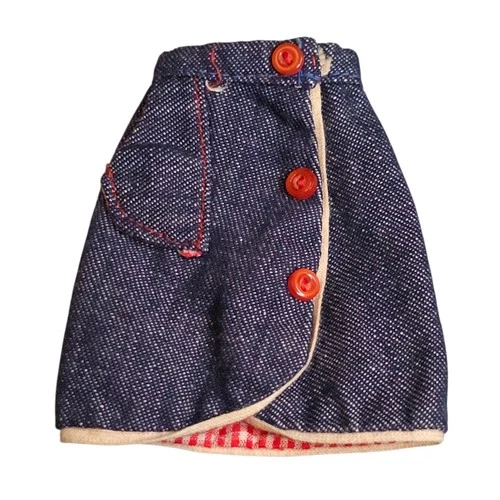 Vintage Barbie Sized Clone Or Handmade Skirt Blue Denim