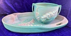 Roseville Art Pottery 6593 Foxglove 11" Tray & 6 1/2" Jardiniere Blue Green Pink