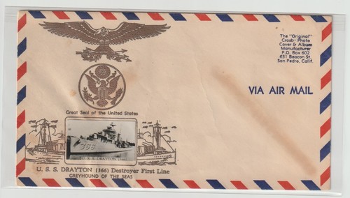 USS Drayton DD-366 Destroyer 1st Line, Greyhound of Seas- unused cover by CROSBY
