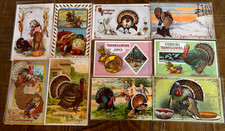 Lot of 10~Antique~Thanksgiving Postcards~with Turkeys~Pie~Autumn Scenes~etc.~s60