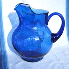 VTG Cobalt Blue Hand-Blown Glass Tea / Water Pitcher 1970s ~ Country Farmhouse