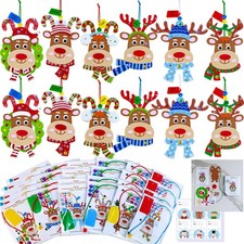 24 Sets Christmas Craft Kits Winter Crafts DIY Xmas Reindeer Head Ornaments D...