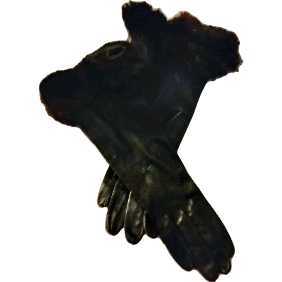 18 inch black kid leather gloves topped with 4in black Mink cuff I Mint .7.5 - Image 2 of 4
