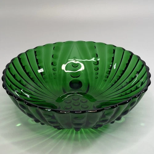 Vintage Anchor Hocking Burple-Inspiration Green Glass Footed Serving Bowl 8.5"