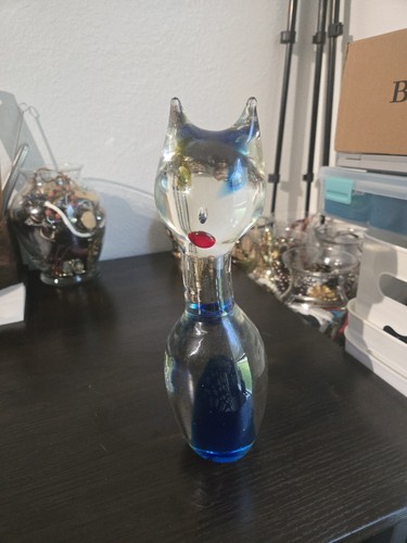 Vintage Studio Kunst Glas schwarz & grün Mosaik Kätzchen Katze Briefbeschwerer Figur 14"