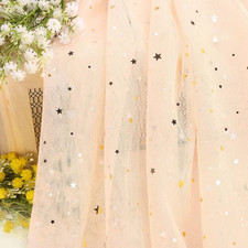 59" X 4 Yards Champagne Glitter Tulle Rolls Star Moon Sequin Tulle Fabric Bolt f