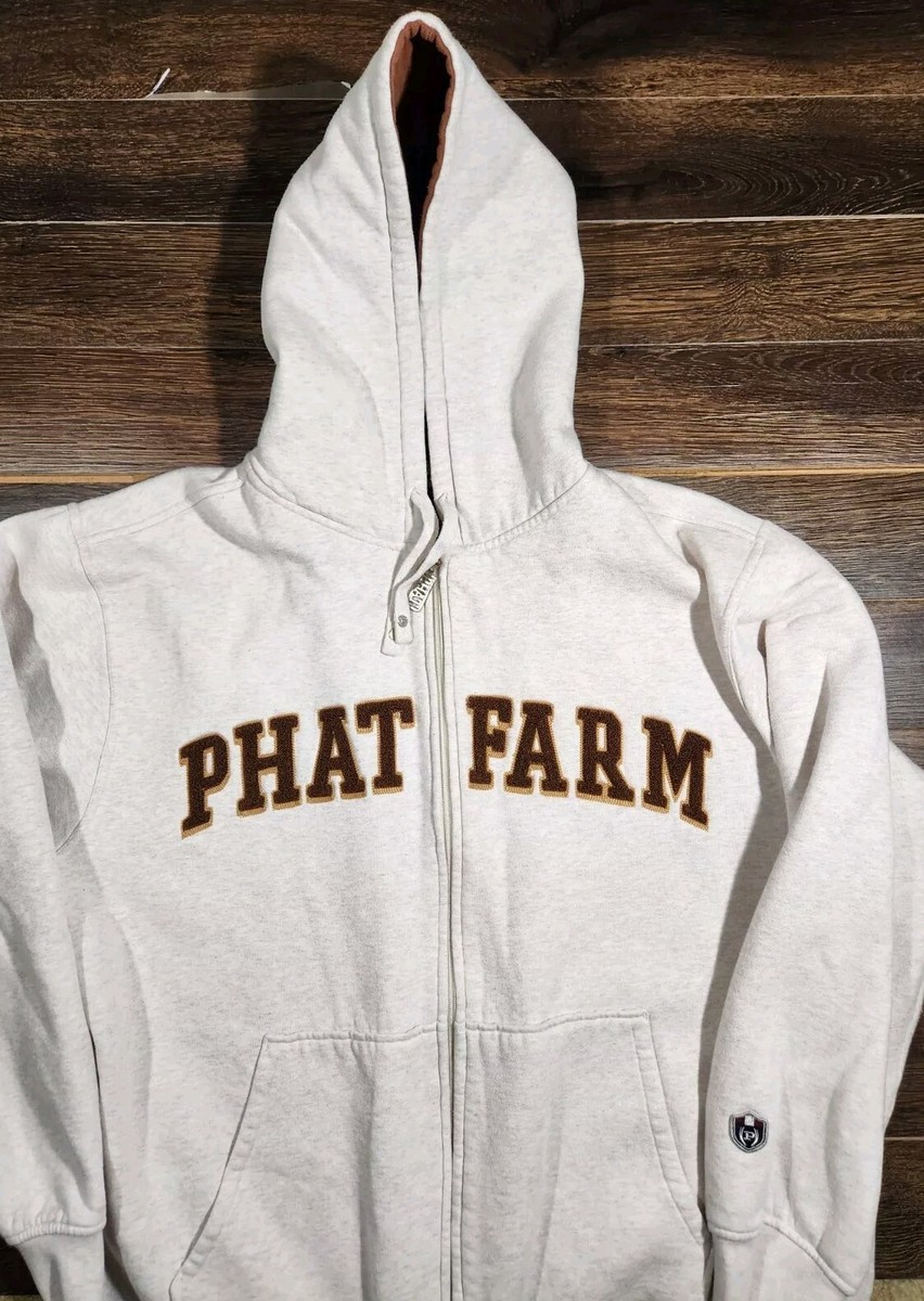 Mens XXL Phat Farm Hoodie Sweatshirt Beige Embroidered Zipup