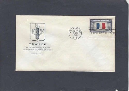 #915 5c FRANCE FDC-WASHINGTON,DC SEP 28-1943 FARNAM CACHET