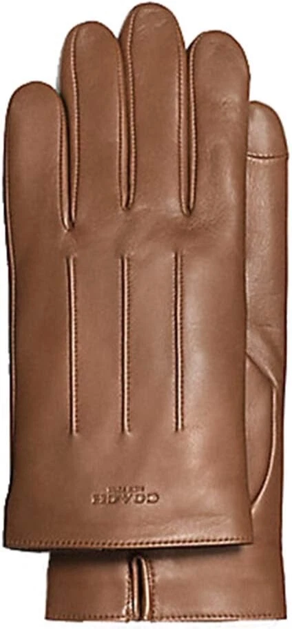 Coach Mens Basic Leather Gloves in Nappa Leather (Dark Saddle, Medium)
