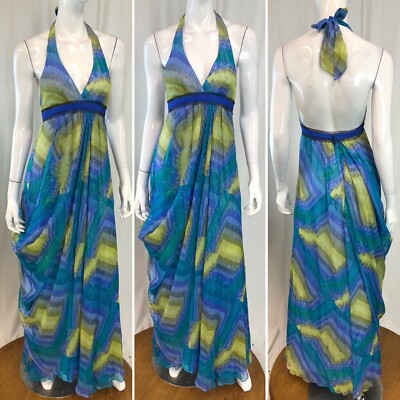 blue glitter metallic tie back dress $398 BCBG Maxazria 0 Silk Halter Neck Maxi Grecian Gown SENI & CADE Little kyle by kyle richards 18 Colors 尺寸:S