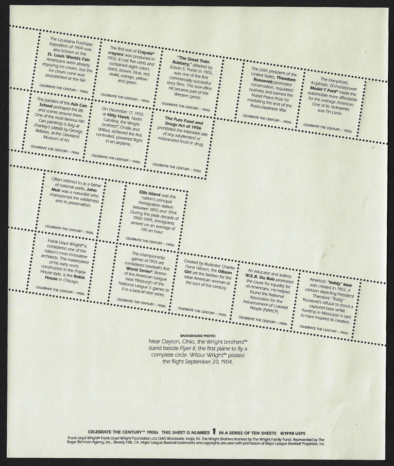 US Stamps, 10 Full Sheets, Celebrate the Century 1900s-1990s, #3182-3192 MNH - Image 2 of 4