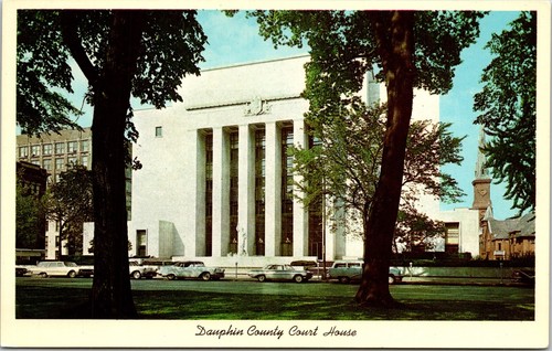 dauphin-county-court-house-harrisburg-pennsylvania-pa-old-car-postcard