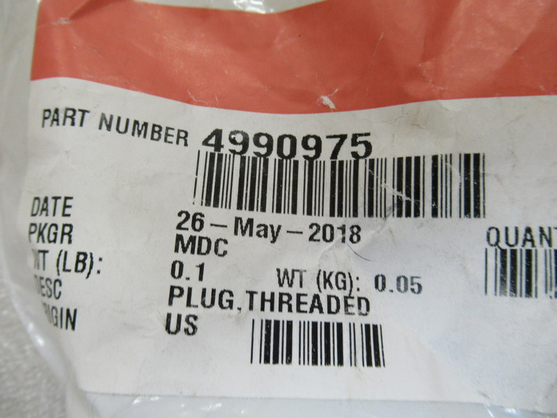W31 Genuine Cummins 4990975 Threaded Plug OEM New Factory Boat 