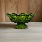 Vintage Moon and Stars LE Smith Green Footed Pedestal Compote Candy Dish