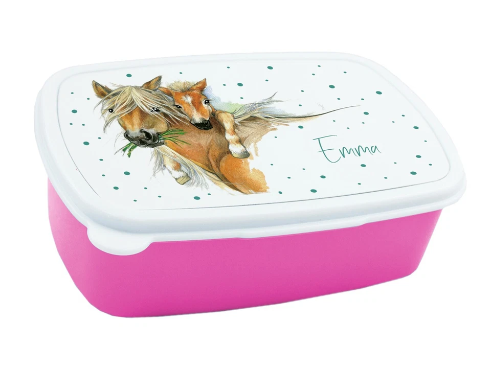 Pferd Brotdose mit Namen Mädchen zur Einschulung, Brotbox Pferde personalisiert