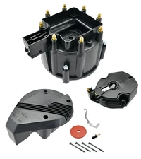 V8 Chevy GM Black HEI Large Distributor Cap Rotor Kit SBC BBC 327 350 396 454