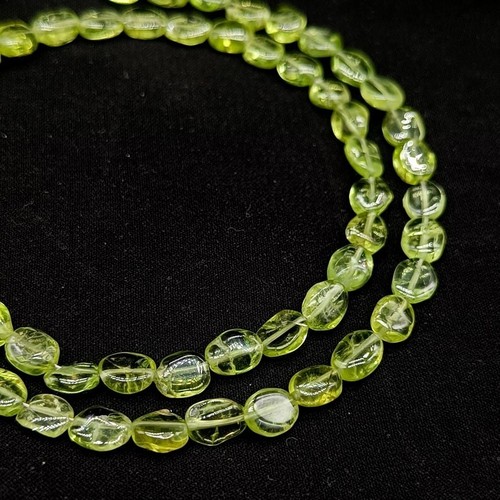 Natural Green Peridot Smooth Oval Gemstone Beads 18" Handmade Men Women Necklace - Picture 3 of 10