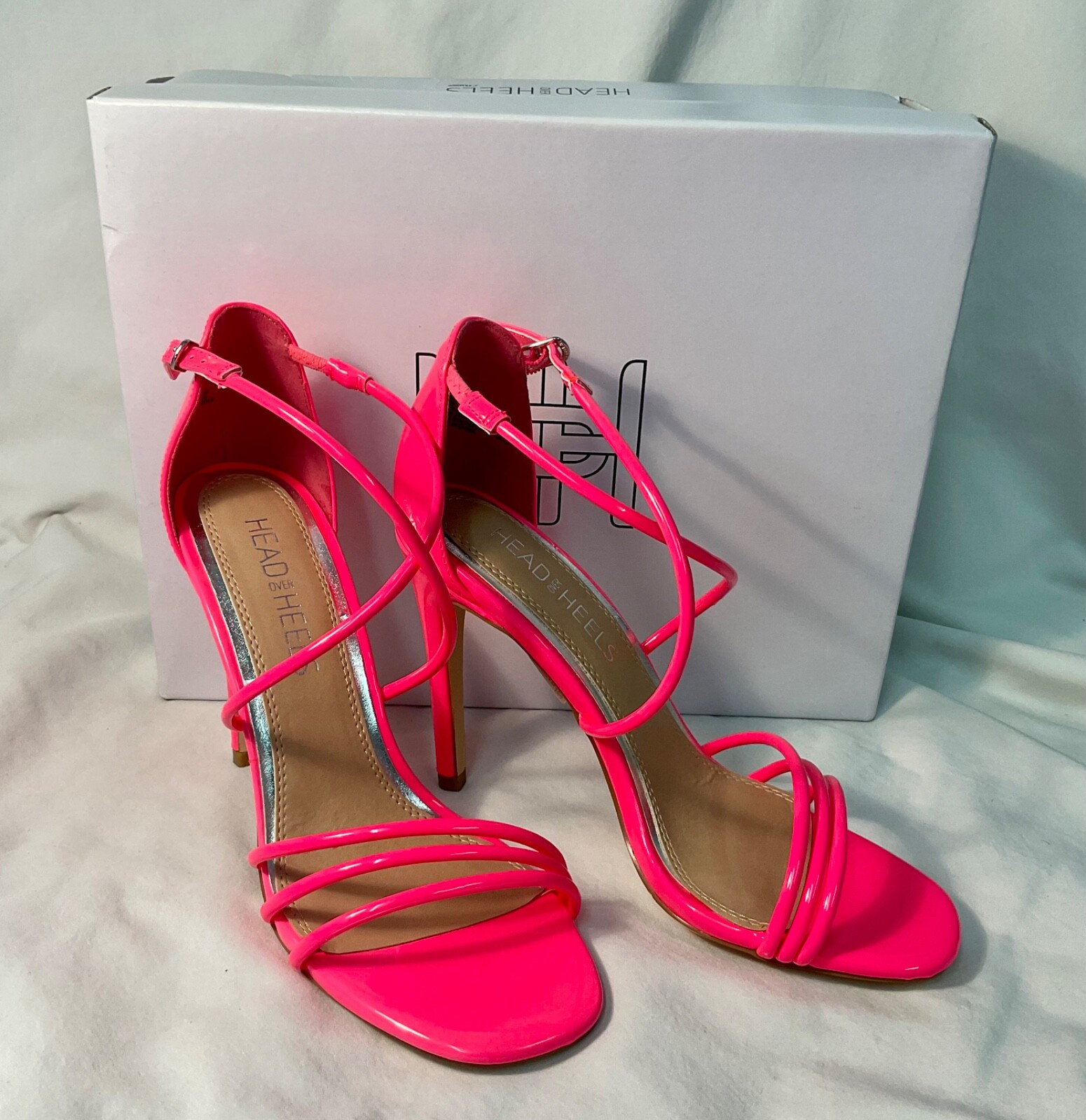 HEAD OVER HEELS BY DUNE Pink Patent Strappy Stiletto Sandal SIZE UK5 EU38 RRP£65