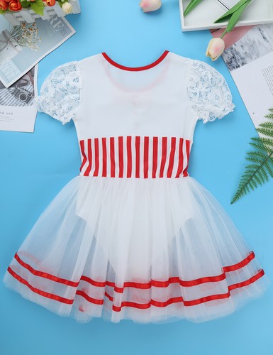 Kids Girls Sequin Striped Dancewear Costumes Christmas Mesh Tutu Dress Leotard - Picture 30 of 98