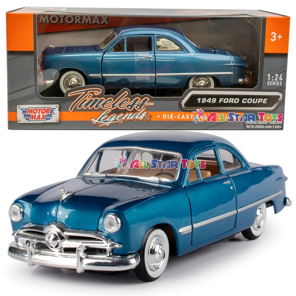 1949 FORD COUPE BLUE METALLIC 1/24 DIECAST MODEL CAR BY MOTORMAX