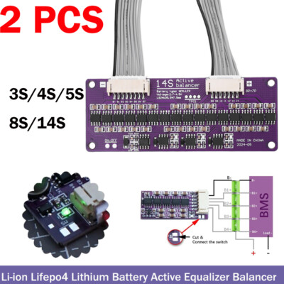 2pcs 1.5A BMS 3S-14S Active Equalizer Li-ion Lifepo4 Battery Balancer Capacitor