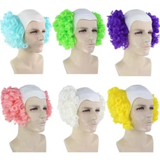 Colorful Men's Creepy Evil Overhead Circus Killer Clown Cos Bald Head Curly Wig