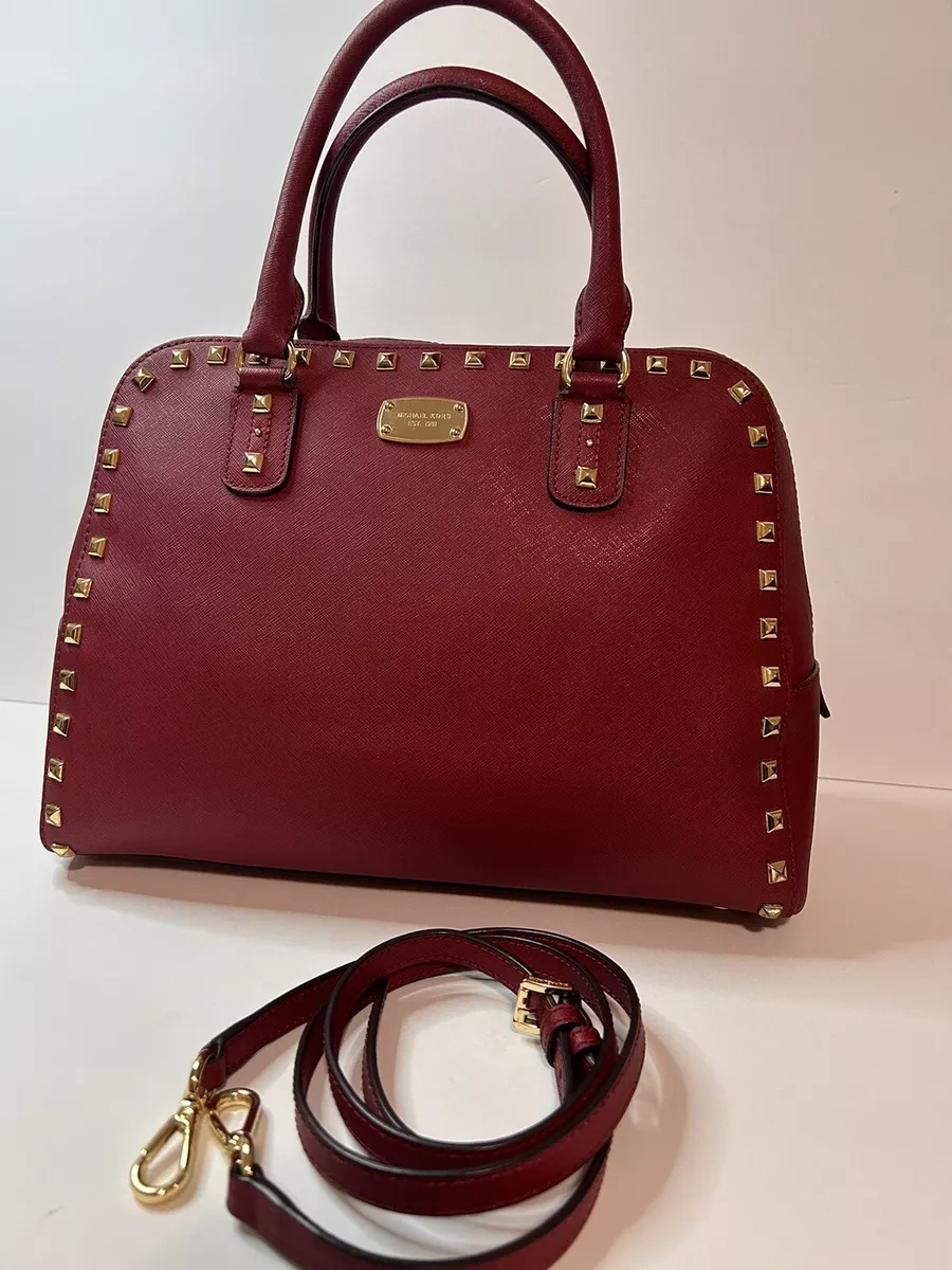 Michael Kors Sandrine Studded Satchel Crossbody Bag Burgundy EUC